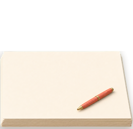 A stack of writing paper with a pen resting on it, from the Seaside Post desk