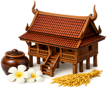 Baan Naa - a lotus, a water buffalo and a garland