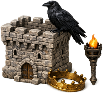 Ironhold - a castle keep, a crown and a torch